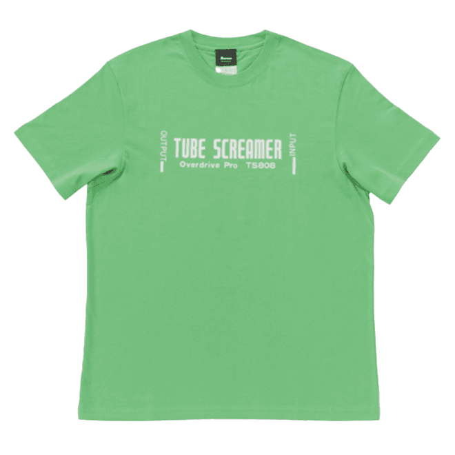 Ibanez Tube Screamer Tシャツは、綿100%の素材で快適な着心地を提供し、アイコニックなエフェクターをフィーチャーしたデザインが特徴です。