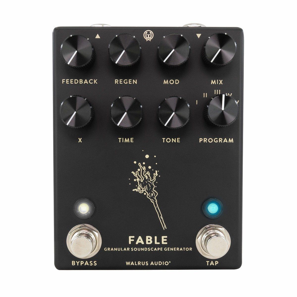 Walrus Audio Fable Granular Soundscape Generator Blackは、5つの独自のグラニュラーディレイプログラムを搭載し、奇妙で美しいテクスチャを探求できるエフェクターです。